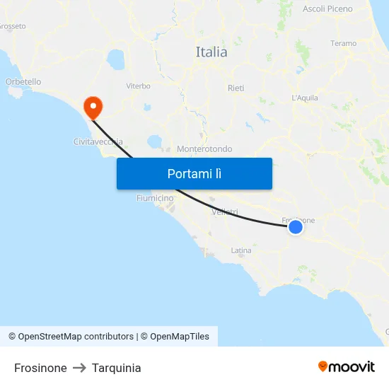 Frosinone to Tarquinia map