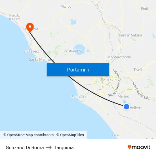 Genzano Di Roma to Tarquinia map