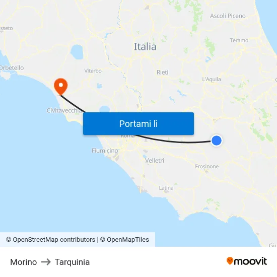 Morino to Tarquinia map