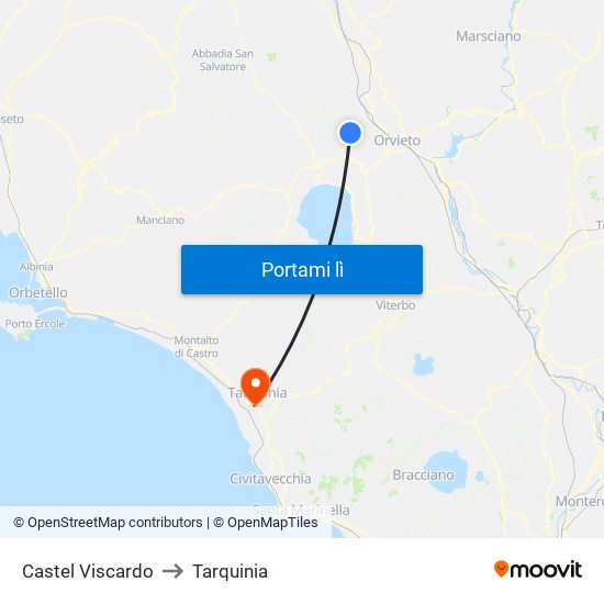 Castel Viscardo to Tarquinia map