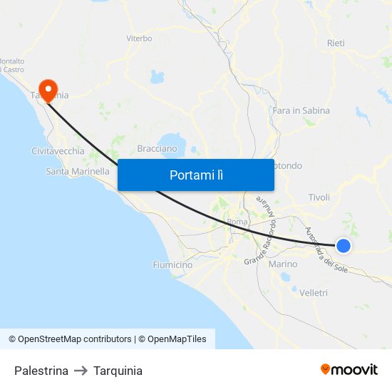 Palestrina to Tarquinia map