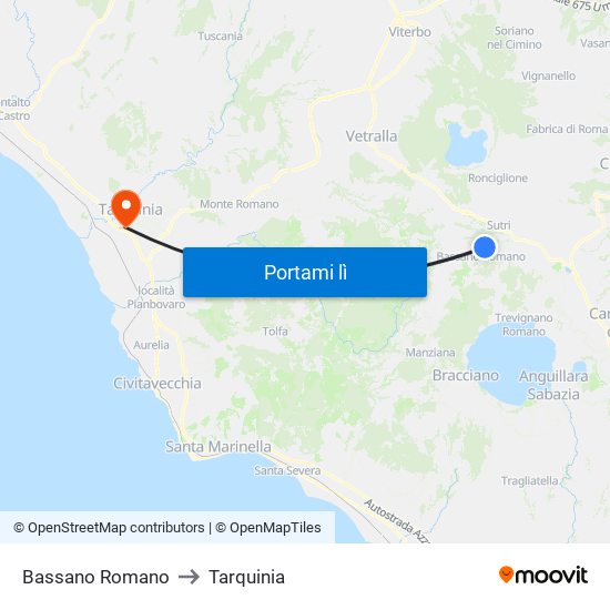 Bassano Romano to Tarquinia map