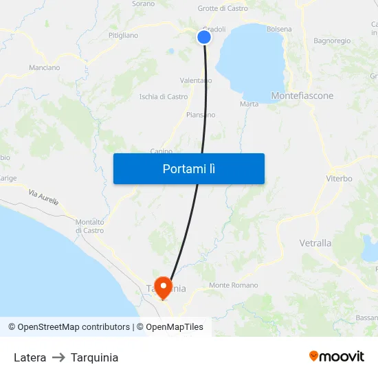 Latera to Tarquinia map