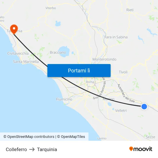 Colleferro to Tarquinia map