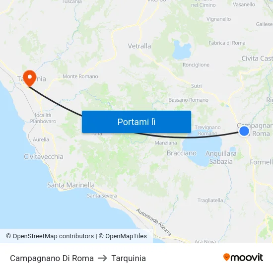 Campagnano Di Roma to Tarquinia map