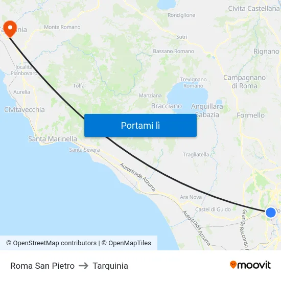 Roma San Pietro to Tarquinia map