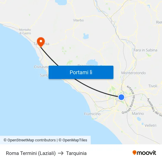 Roma Termini (Laziali) to Tarquinia map