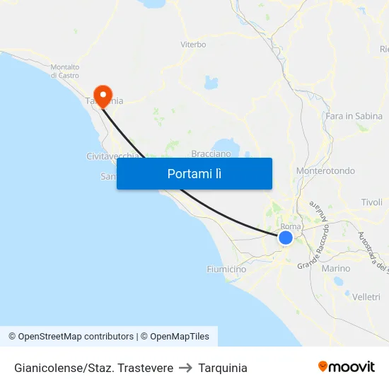 Gianicolense/Staz. Trastevere to Tarquinia map