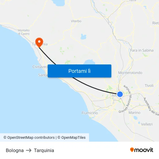 Bologna to Tarquinia map