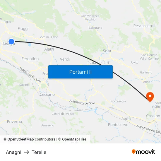 Anagni to Terelle map