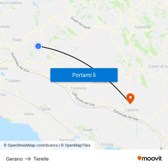 Gerano to Terelle map