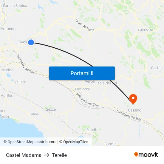 Castel Madama to Terelle map