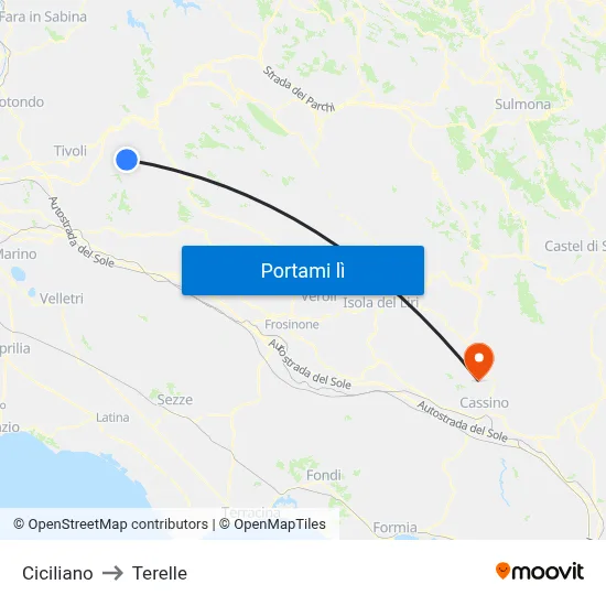Ciciliano to Terelle map