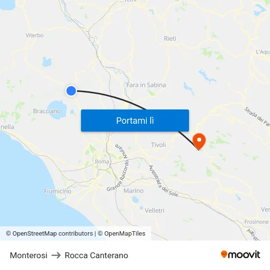 Monterosi to Rocca Canterano map