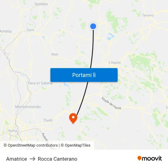 Amatrice to Rocca Canterano map