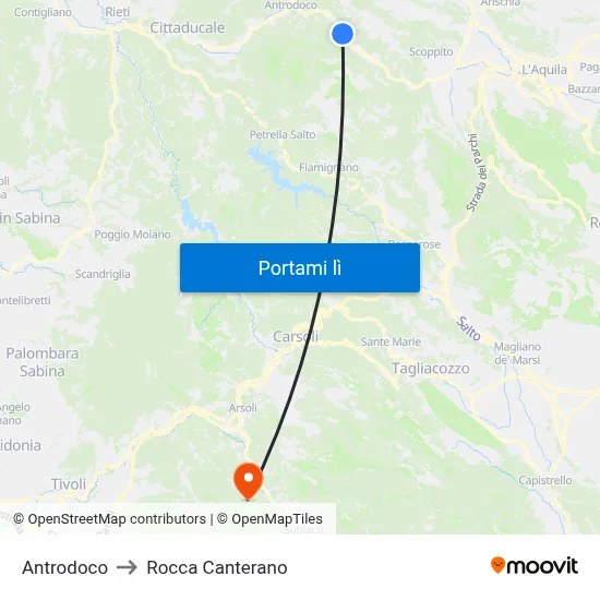 Antrodoco to Rocca Canterano map