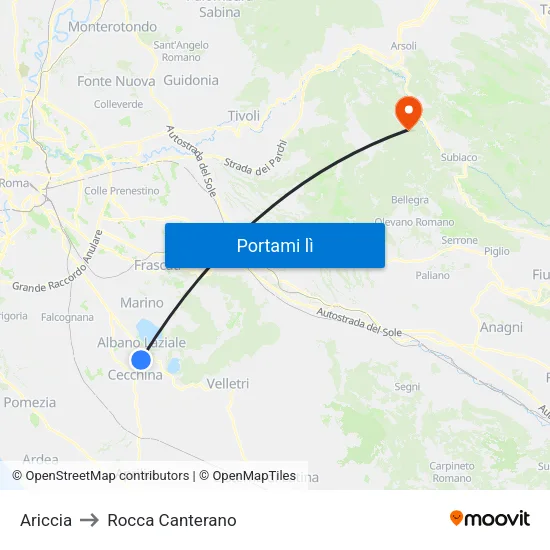Ariccia to Rocca Canterano map