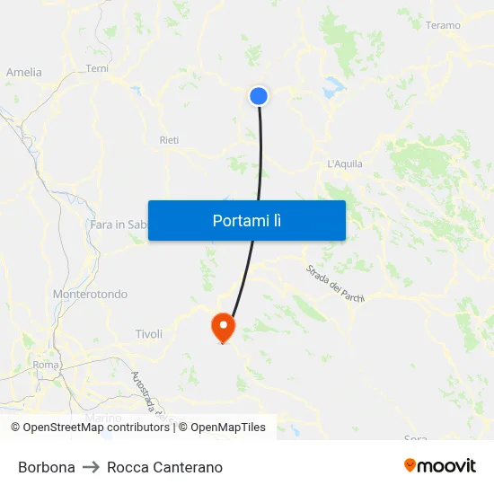 Borbona to Rocca Canterano map