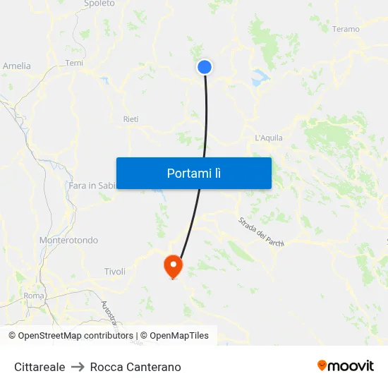 Cittareale to Rocca Canterano map