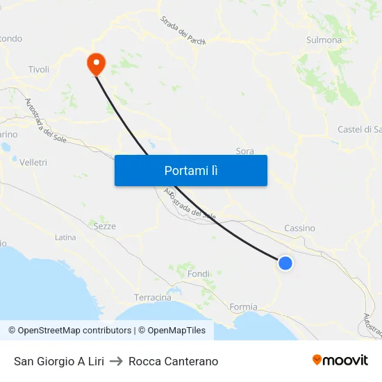 San Giorgio A Liri to Rocca Canterano map