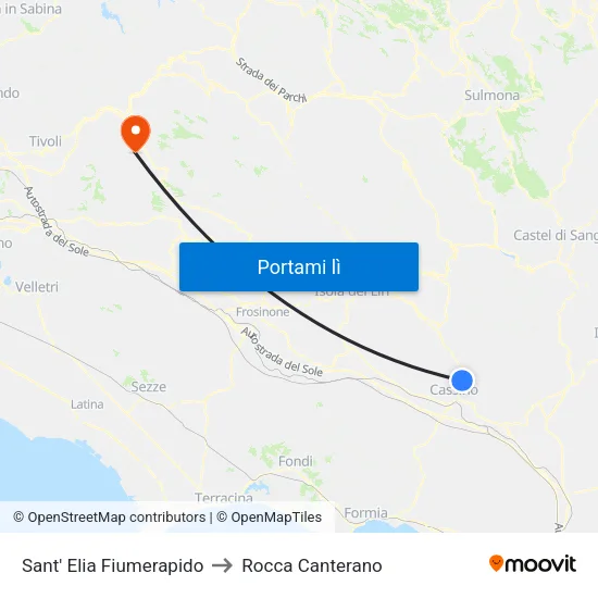 Sant' Elia Fiumerapido to Rocca Canterano map