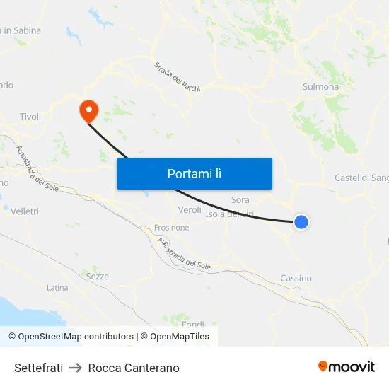 Settefrati to Rocca Canterano map