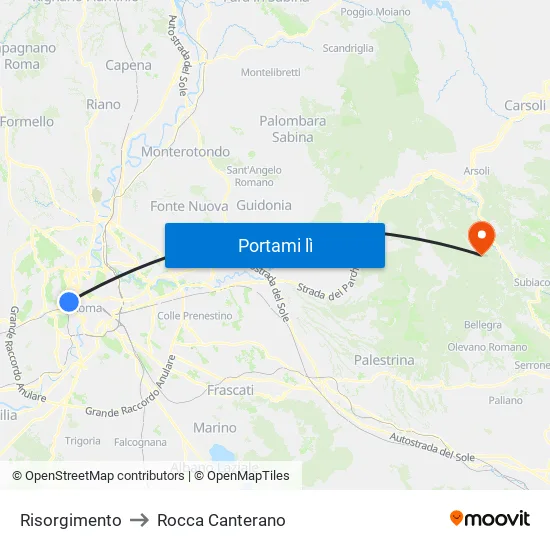 Risorgimento to Rocca Canterano map