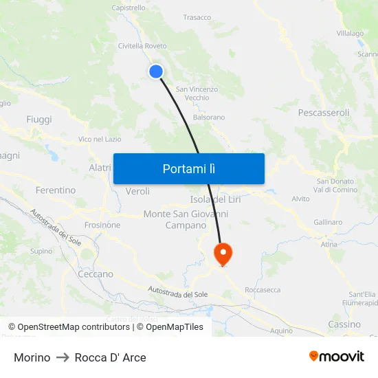 Morino to Rocca D' Arce map