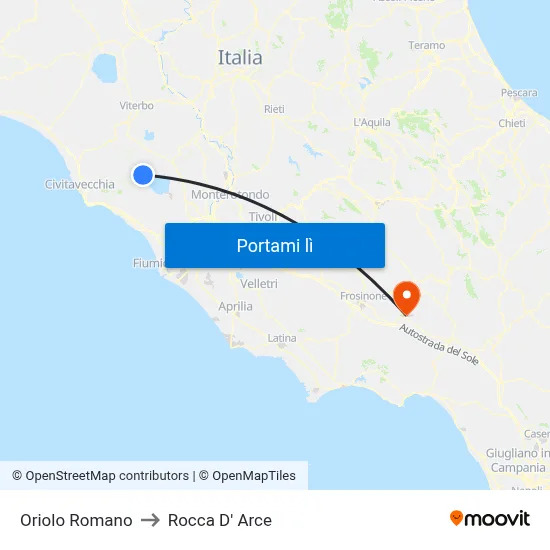 Oriolo Romano to Rocca D' Arce map