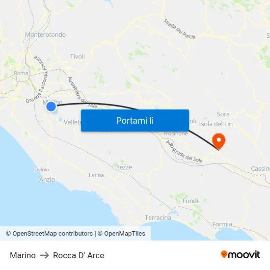 Marino to Rocca D' Arce map
