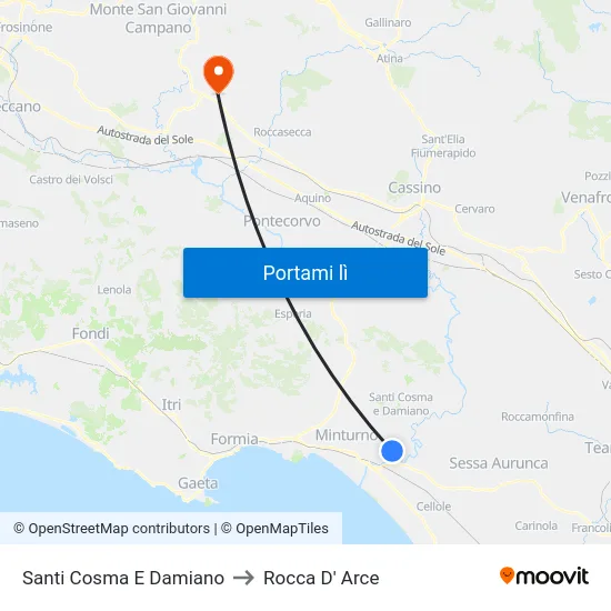 Santi Cosma E Damiano to Rocca D' Arce map