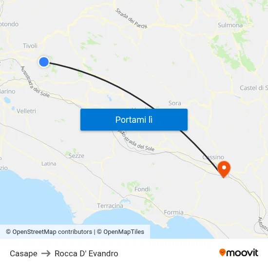 Casape to Rocca D' Evandro map