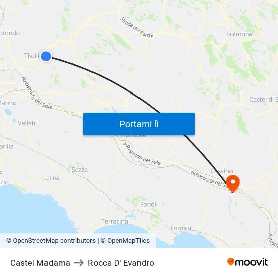 Castel Madama to Rocca D' Evandro map