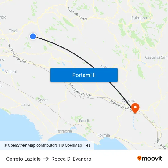 Cerreto Laziale to Rocca D' Evandro map