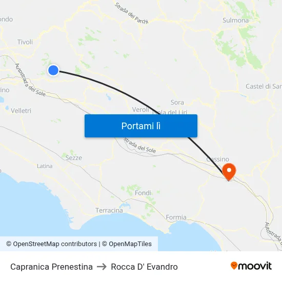 Capranica Prenestina to Rocca D' Evandro map