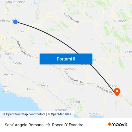 Sant' Angelo Romano to Rocca D' Evandro map
