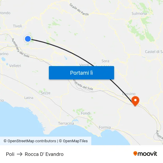 Poli to Rocca D' Evandro map