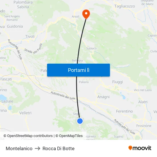 Montelanico to Rocca Di Botte map