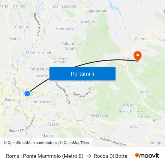 Roma | Ponte Mammolo (Metro B) to Rocca Di Botte map