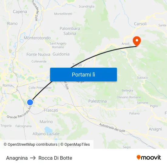 Anagnina to Rocca Di Botte map
