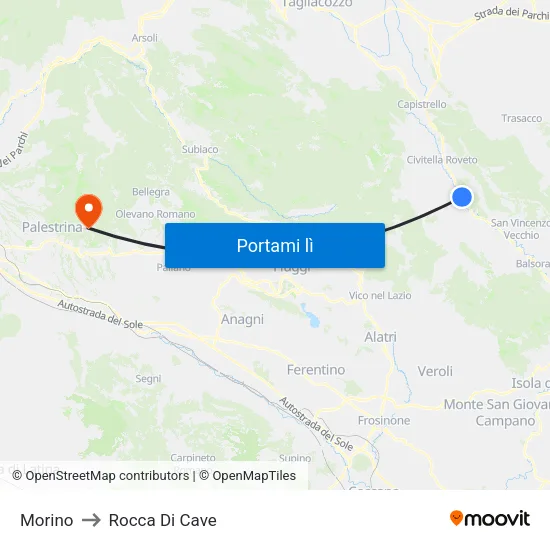 Morino to Rocca Di Cave map