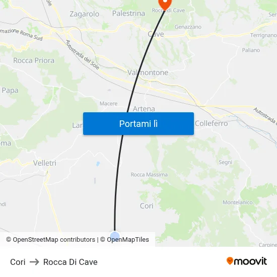 Cori to Rocca Di Cave map