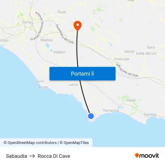 Sabaudia to Rocca Di Cave map