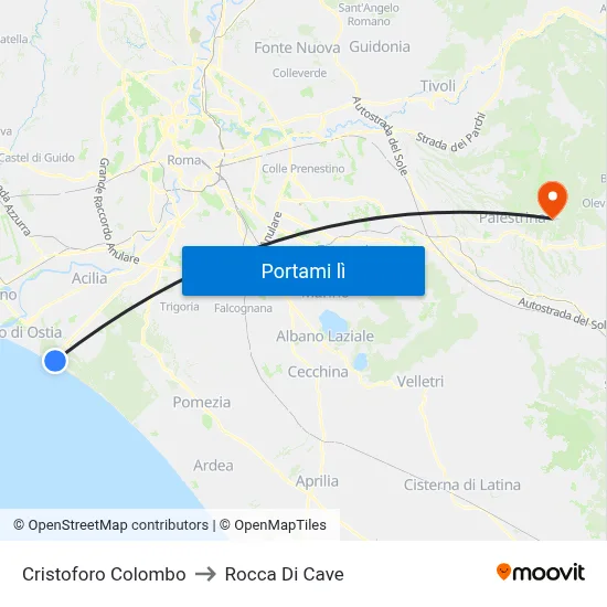Cristoforo Colombo to Rocca Di Cave map