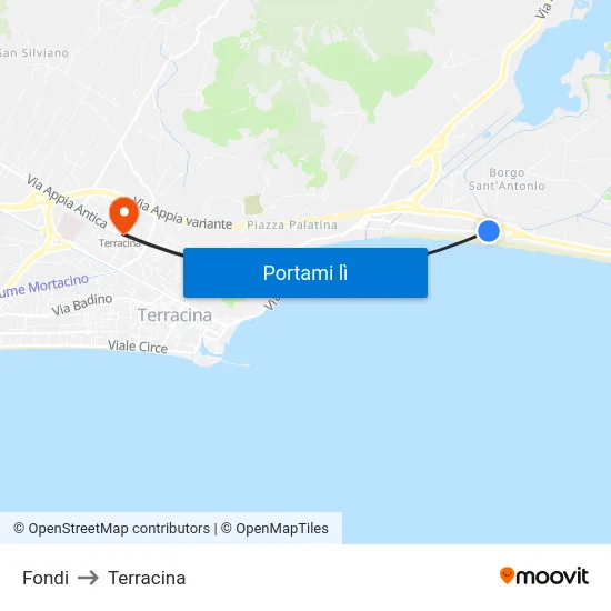 Fondi to Terracina map