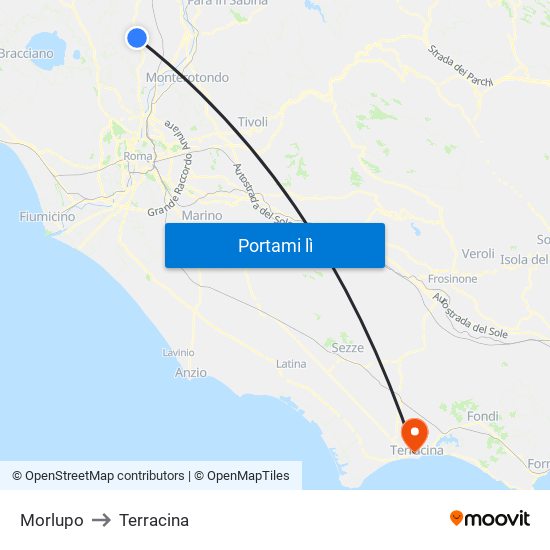 Morlupo to Terracina map