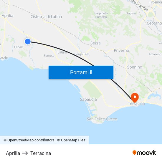 Aprilia to Terracina map