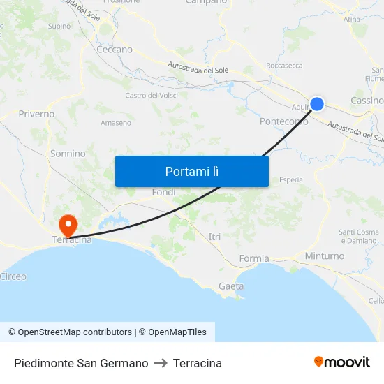 Piedimonte San Germano to Terracina map