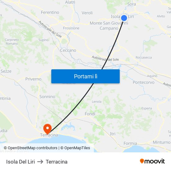Isola Del Liri to Terracina map