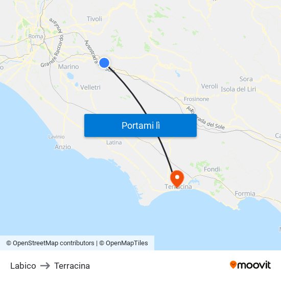 Labico to Terracina map